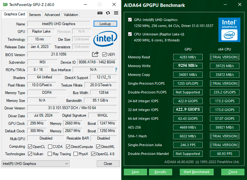 Тесты Intel Core i3-1315U в cpugpuTest